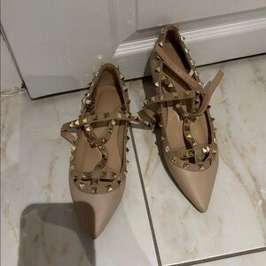 Studded Beige Pointed Flats